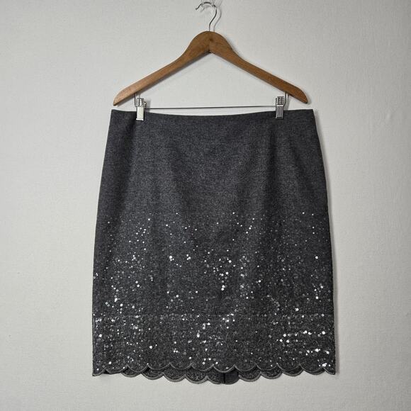 Talbots Wool Blend Sequin Pencil Skirt sz 16P Gray Scalloped Hem - Picture 15 of 15